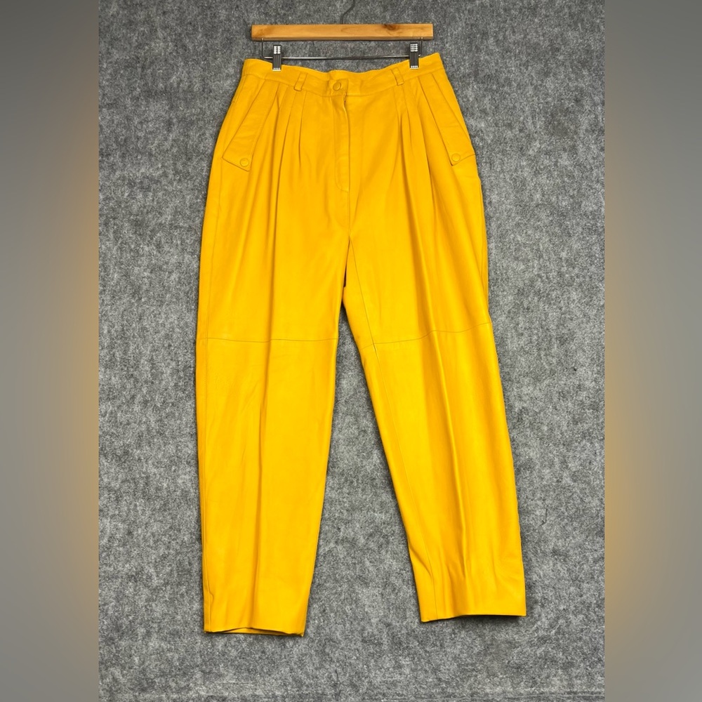 Leather High-Rise Yellow Leather Trousers Women Size Large
